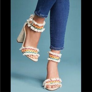 Schutz Zoola Fringe Open Toe Block Heel Woven Trim Festival Summer Shoes Size 8